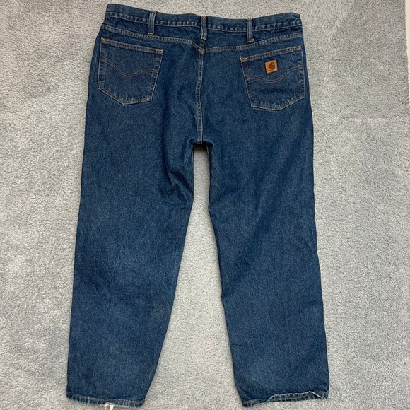 Carhartt Jeans Mens 46x30 Relaxed Fit B460-DVB Blue Denim Work Straight Mid Wash - Picture 3 of 10
